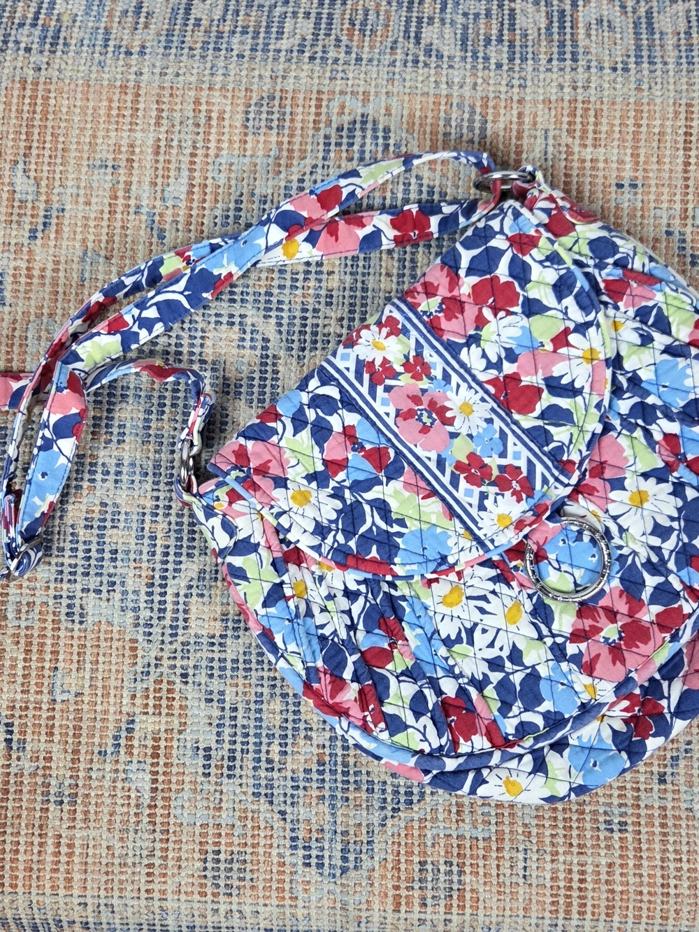Vera Bradley Quilted Floral Crossbody Bag in Blue and Pink
